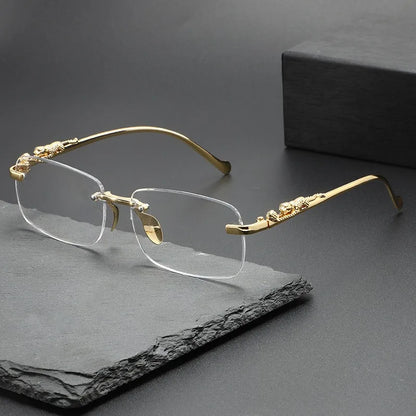 Fashion Vintage Rimless Square Sunglasses Women Men Luxury Brand Designer Popular Travel Driving Metal Leopard Head Sun Glasses