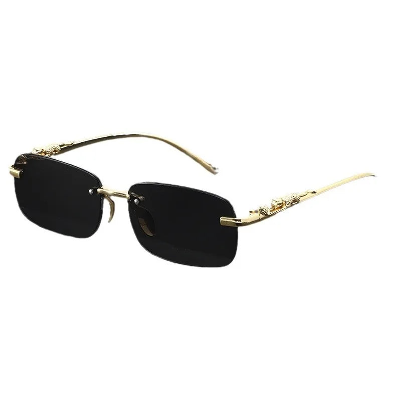 Fashion Vintage Rimless Square Sunglasses Women Men Luxury Brand Designer Popular Travel Driving Metal Leopard Head Sun Glasses
