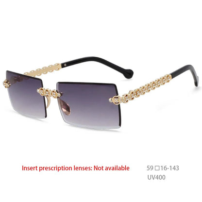 54425 Fashion  Brand Designer Design Eye Protection Rectangular Frameless Cut Diamond Metal Ladies Sunglasses Uv400