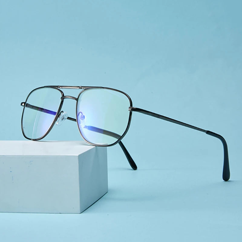 Men Stainless Steel Pilot Reading Glasses Magnifier Women Blue Light Blocking Double Bridge Metal Presbyopia Spectacles +1~+4.0