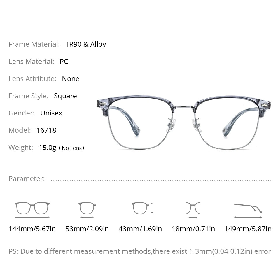 NIANZHEN TR90 Alloy Eyeglasses Frame Men Square Brand Glasses Women Retro Vintage Ultralight-Weight Eyewear Spectacles 16718