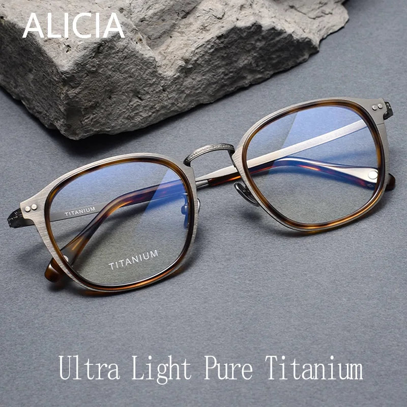 LAICIA Man Luxury Fashion RetroRound Spectacle Pure Titanium Eyewear Optical Prescription Frames Man