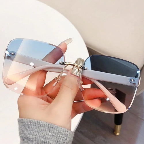Square Women's Sunglasses Retro Fashion  Frameless Sunshade Gradient Sun Glasses UV400