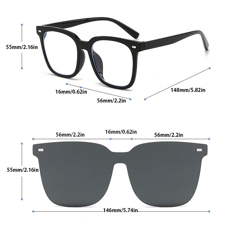 Square Frame Advanced Sense Sunglasses Driving Day Night With Magnetic Clip Glasses for Men  Women Set of Mirrors