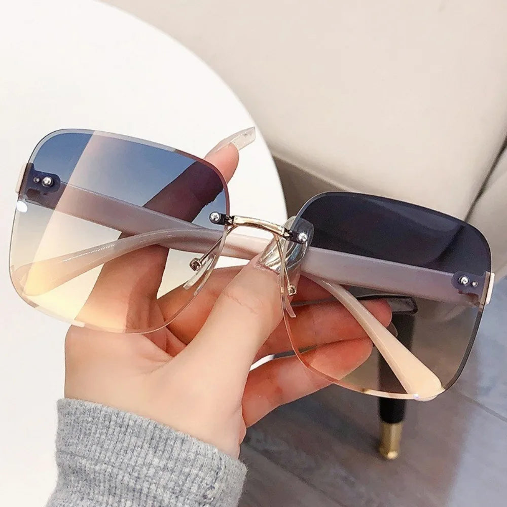 Square Women's Sunglasses Retro Fashion  Frameless Sunshade Gradient Sun Glasses UV400