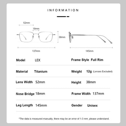 Premium Pure Titanium Ultralight Men's Business Glasses Frame Full Rim For Myopia Reading Prescription Eyewear Office Work