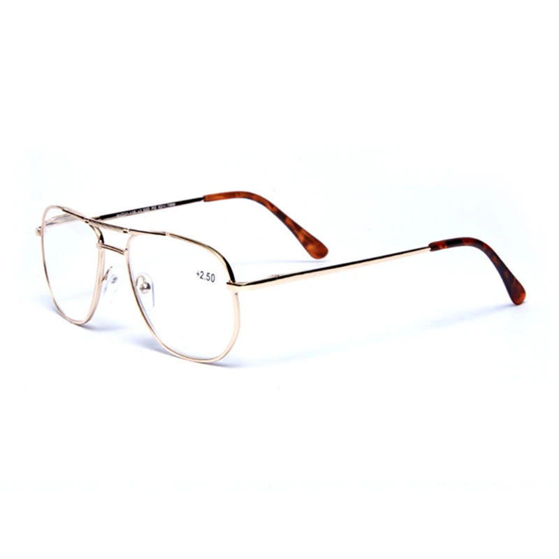 Men Stainless Steel Pilot Reading Glasses Magnifier Women Blue Light Blocking Double Bridge Metal Presbyopia Spectacles +1~+4.0
