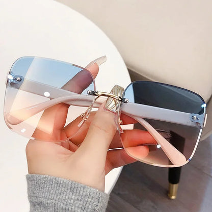Square Women's Sunglasses Retro Fashion  Frameless Sunshade Gradient Sun Glasses UV400