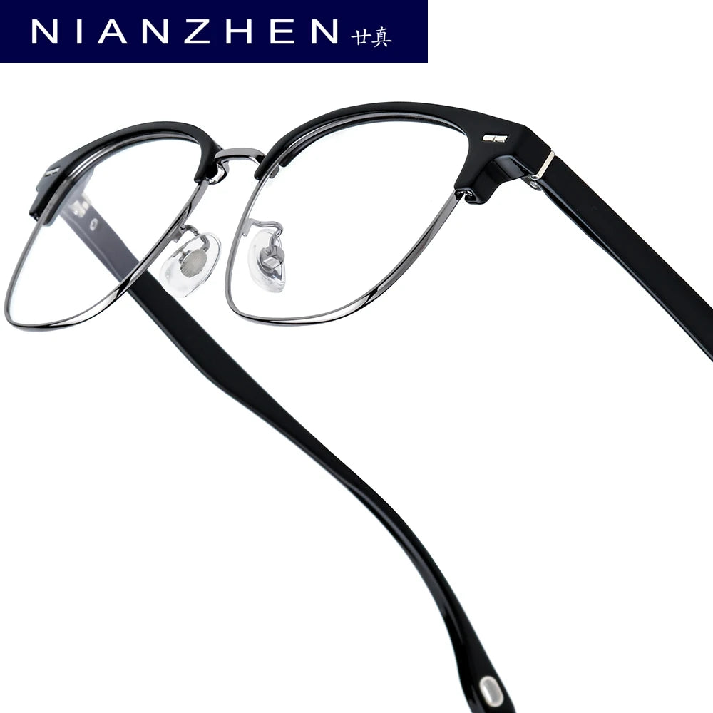 NIANZHEN TR90 Alloy Eyeglasses Frame Men Square Brand Glasses Women Retro Vintage Ultralight-Weight Eyewear Spectacles 16718