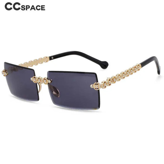54425 Fashion  Brand Designer Design Eye Protection Rectangular Frameless Cut Diamond Metal Ladies Sunglasses Uv400