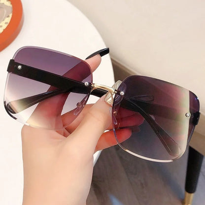 Square Women's Sunglasses Retro Fashion  Frameless Sunshade Gradient Sun Glasses UV400