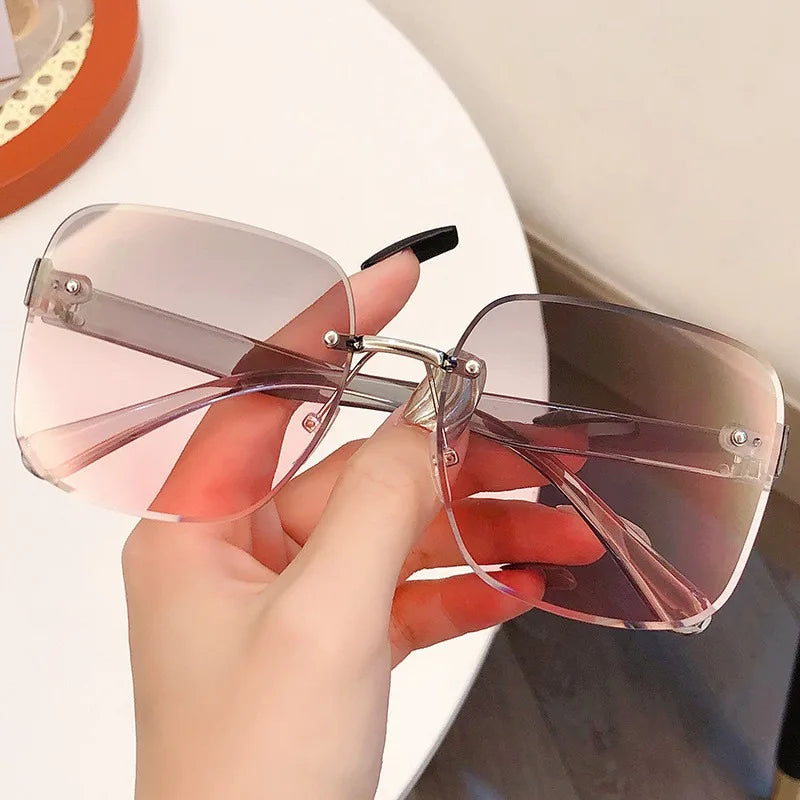 Square Women's Sunglasses Retro Fashion  Frameless Sunshade Gradient Sun Glasses UV400