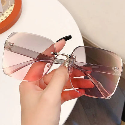Square Women's Sunglasses Retro Fashion  Frameless Sunshade Gradient Sun Glasses UV400