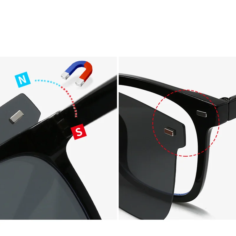 Square Frame Advanced Sense Sunglasses Driving Day Night With Magnetic Clip Glasses for Men  Women Set of Mirrors