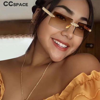 54425 Fashion  Brand Designer Design Eye Protection Rectangular Frameless Cut Diamond Metal Ladies Sunglasses Uv400