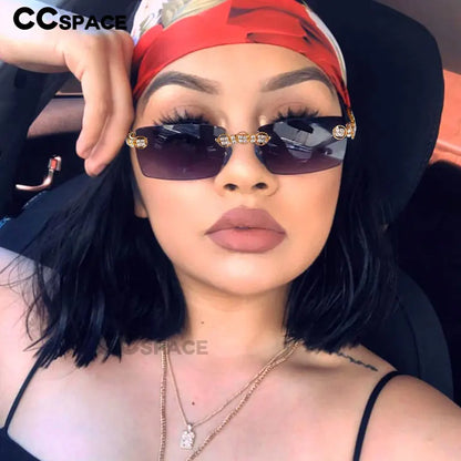 54425 Fashion  Brand Designer Design Eye Protection Rectangular Frameless Cut Diamond Metal Ladies Sunglasses Uv400