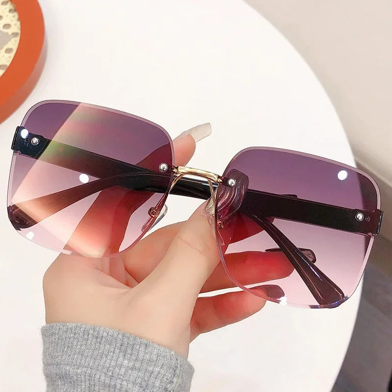 Square Women's Sunglasses Retro Fashion  Frameless Sunshade Gradient Sun Glasses UV400