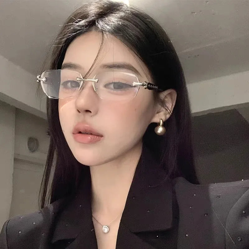 Frameless Anti Blue Light Glasses Men Women Rectangular Flat Lens Eye Protection Computer Eyewear