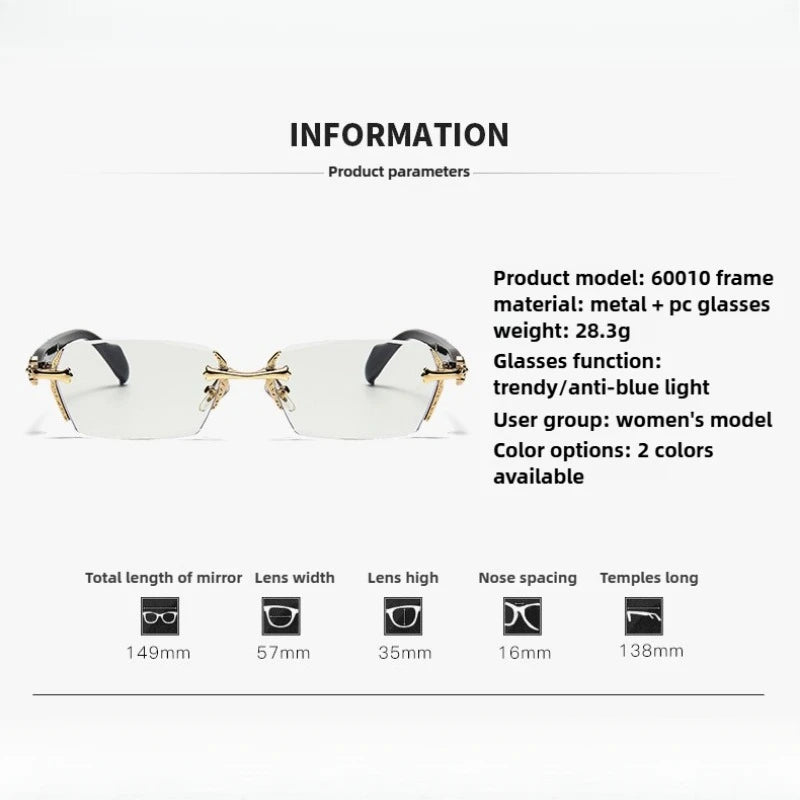 Frameless Anti Blue Light Glasses Men Women Rectangular Flat Lens Eye Protection Computer Eyewear