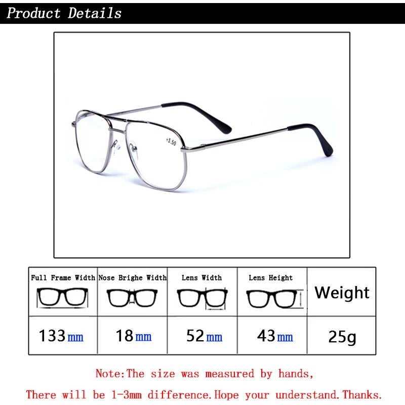 Men Stainless Steel Pilot Reading Glasses Magnifier Women Blue Light Blocking Double Bridge Metal Presbyopia Spectacles +1~+4.0