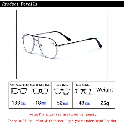 Men Stainless Steel Pilot Reading Glasses Magnifier Women Blue Light Blocking Double Bridge Metal Presbyopia Spectacles +1~+4.0