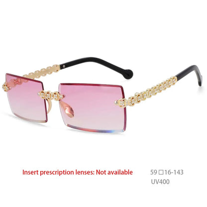 54425 Fashion  Brand Designer Design Eye Protection Rectangular Frameless Cut Diamond Metal Ladies Sunglasses Uv400