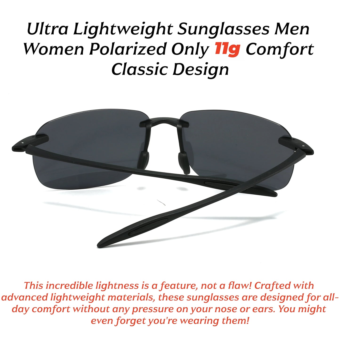Ultra Light 11g TR90 Frameless Polarized Aviator Sunglasses - Flexible & Comfort Fit Unisex for Driving, Fishing, Outdoor