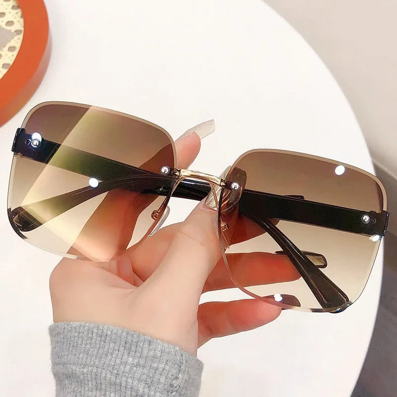 Square Women's Sunglasses Retro Fashion  Frameless Sunshade Gradient Sun Glasses UV400