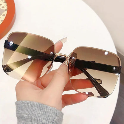 Square Women's Sunglasses Retro Fashion  Frameless Sunshade Gradient Sun Glasses UV400