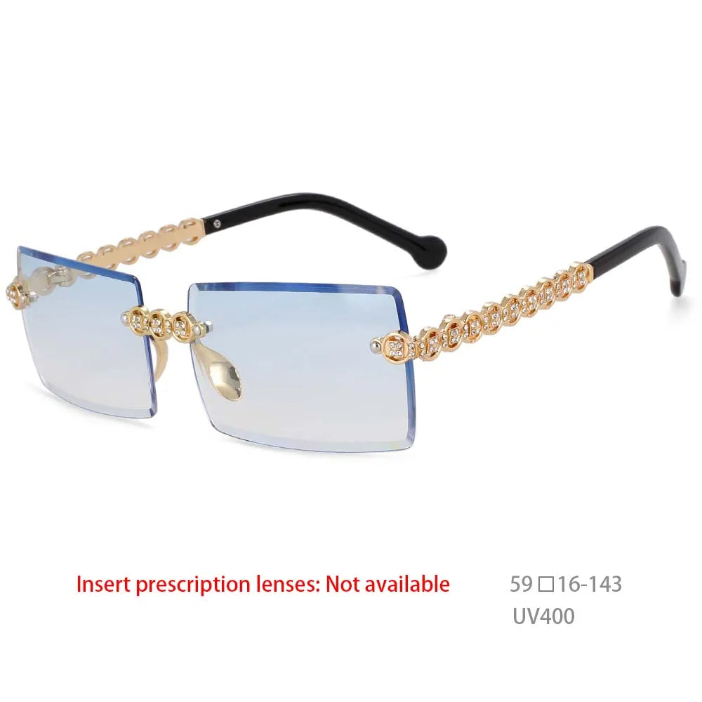 54425 Fashion  Brand Designer Design Eye Protection Rectangular Frameless Cut Diamond Metal Ladies Sunglasses Uv400