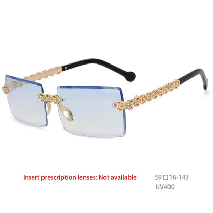 54425 Fashion  Brand Designer Design Eye Protection Rectangular Frameless Cut Diamond Metal Ladies Sunglasses Uv400