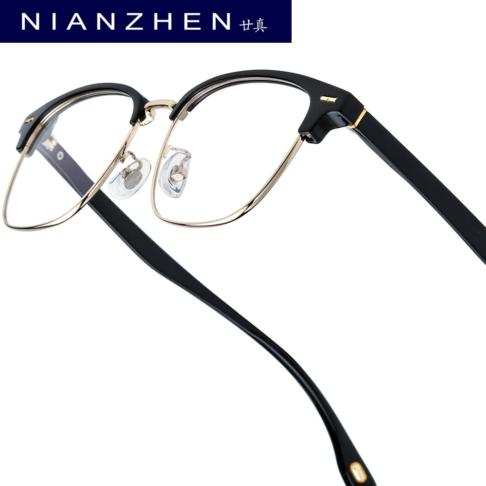 NIANZHEN TR90 Alloy Eyeglasses Frame Men Square Brand Glasses Women Retro Vintage Ultralight-Weight Eyewear Spectacles 16718