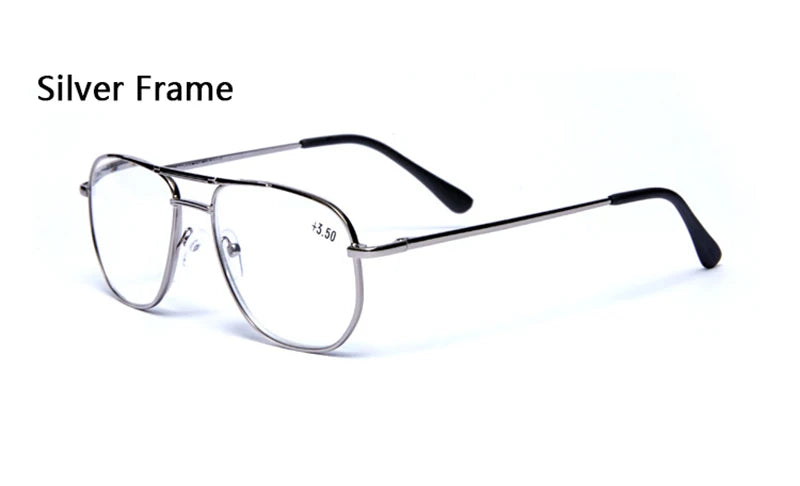 Men Stainless Steel Pilot Reading Glasses Magnifier Women Blue Light Blocking Double Bridge Metal Presbyopia Spectacles +1~+4.0