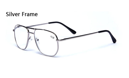 Men Stainless Steel Pilot Reading Glasses Magnifier Women Blue Light Blocking Double Bridge Metal Presbyopia Spectacles +1~+4.0