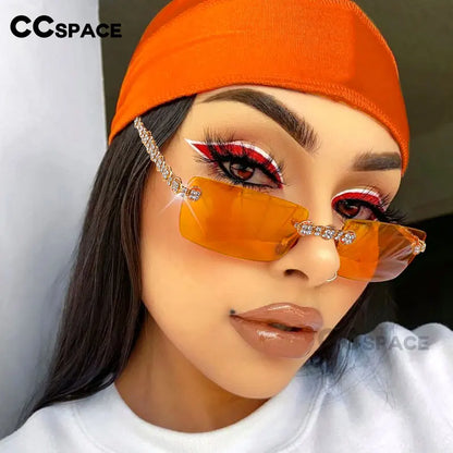 54425 Fashion  Brand Designer Design Eye Protection Rectangular Frameless Cut Diamond Metal Ladies Sunglasses Uv400