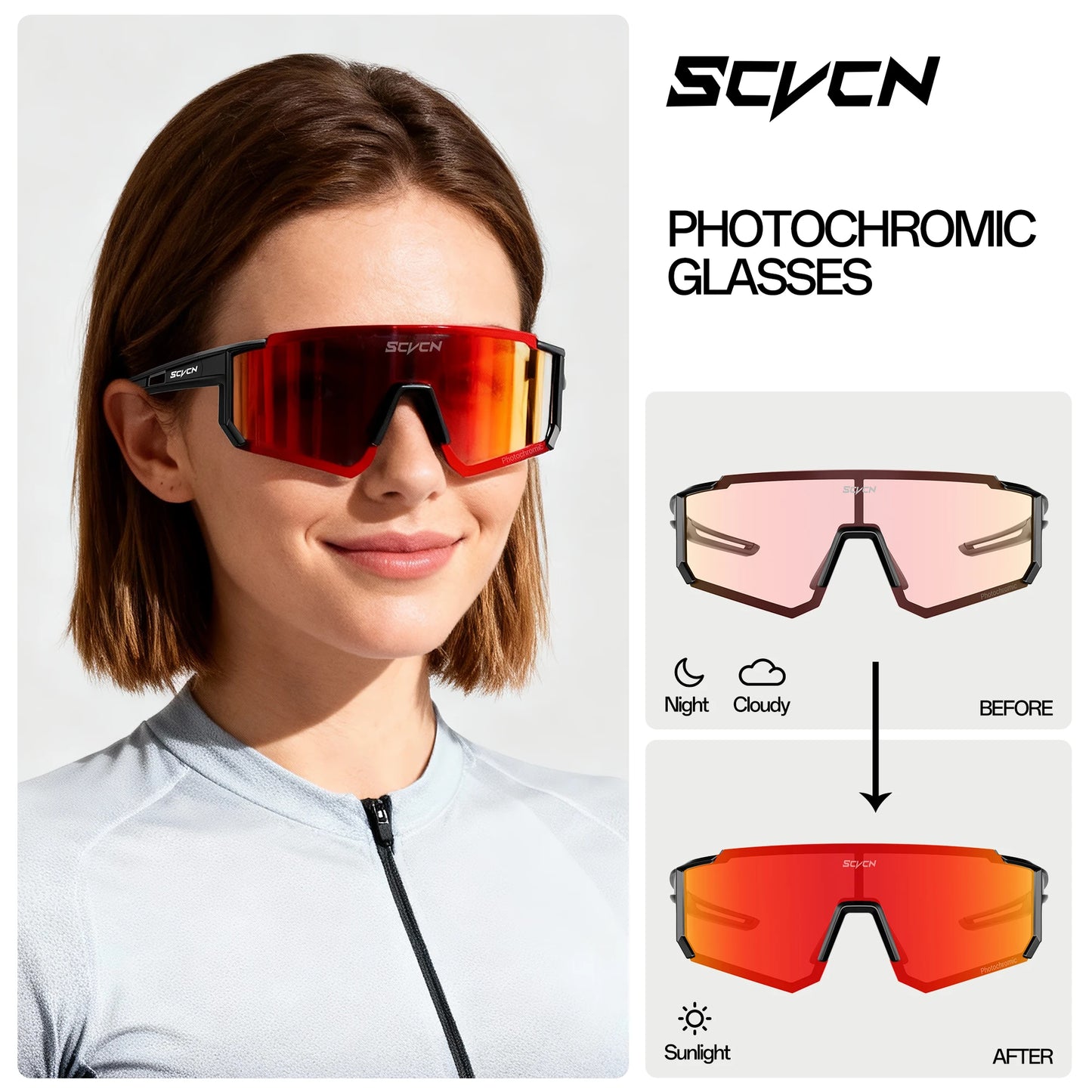 SCVCN Hot Photochromic Cycling Glasses  Outdoor UV400 Protective MTB Bike Men Women Sports Sunglasses Bicycle Windproof Goggles