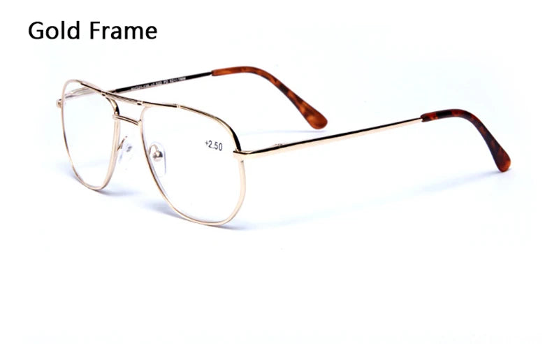 Men Stainless Steel Pilot Reading Glasses Magnifier Women Blue Light Blocking Double Bridge Metal Presbyopia Spectacles +1~+4.0