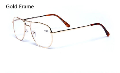 Men Stainless Steel Pilot Reading Glasses Magnifier Women Blue Light Blocking Double Bridge Metal Presbyopia Spectacles +1~+4.0