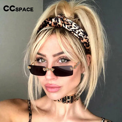 54425 Fashion  Brand Designer Design Eye Protection Rectangular Frameless Cut Diamond Metal Ladies Sunglasses Uv400