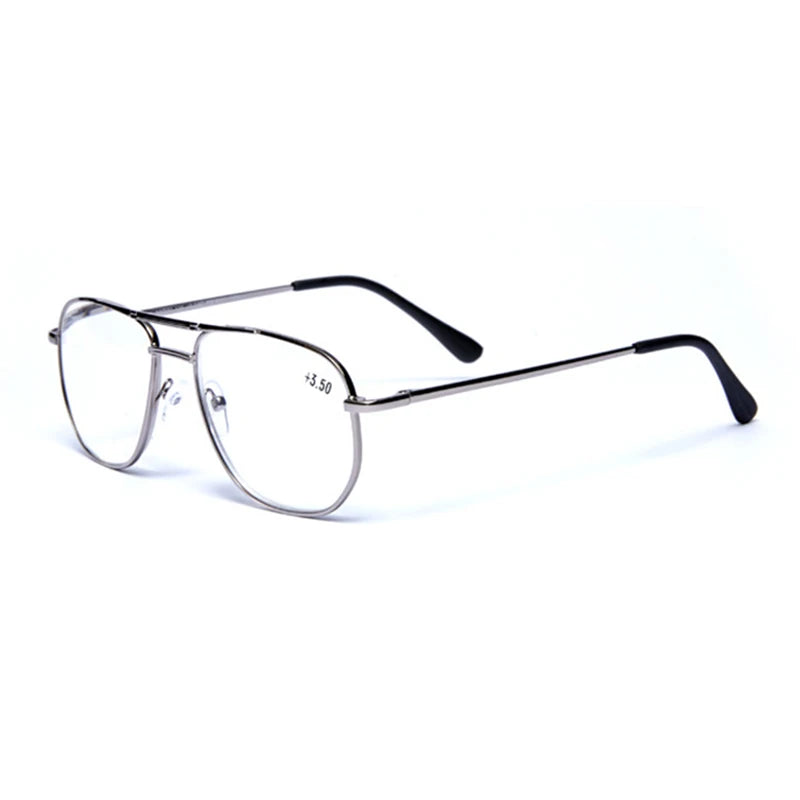 Men Stainless Steel Pilot Reading Glasses Magnifier Women Blue Light Blocking Double Bridge Metal Presbyopia Spectacles +1~+4.0