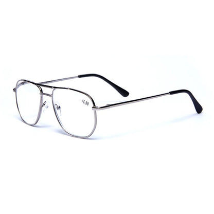 Men Stainless Steel Pilot Reading Glasses Magnifier Women Blue Light Blocking Double Bridge Metal Presbyopia Spectacles +1~+4.0