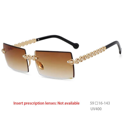 54425 Fashion  Brand Designer Design Eye Protection Rectangular Frameless Cut Diamond Metal Ladies Sunglasses Uv400