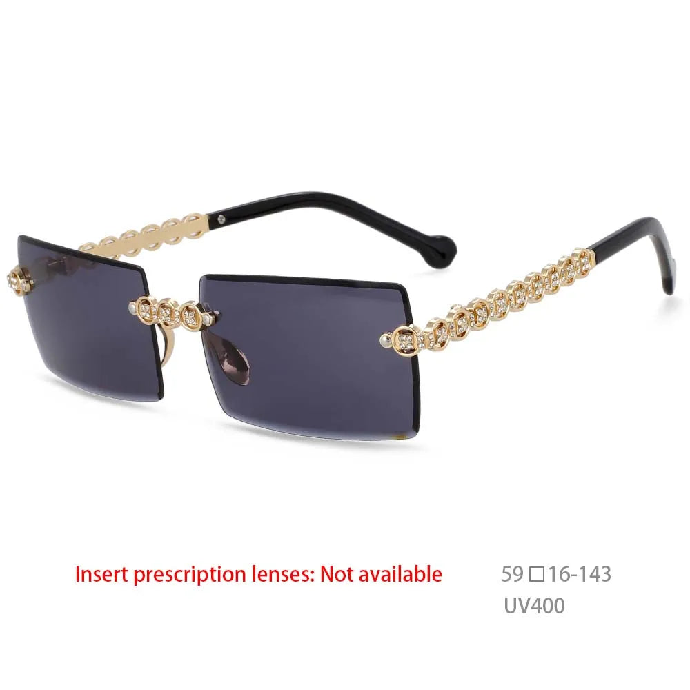 54425 Fashion  Brand Designer Design Eye Protection Rectangular Frameless Cut Diamond Metal Ladies Sunglasses Uv400