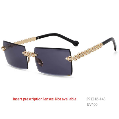 54425 Fashion  Brand Designer Design Eye Protection Rectangular Frameless Cut Diamond Metal Ladies Sunglasses Uv400