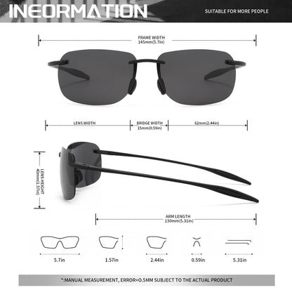 Ultra Light 11g TR90 Frameless Polarized Aviator Sunglasses - Flexible & Comfort Fit Unisex for Driving, Fishing, Outdoor